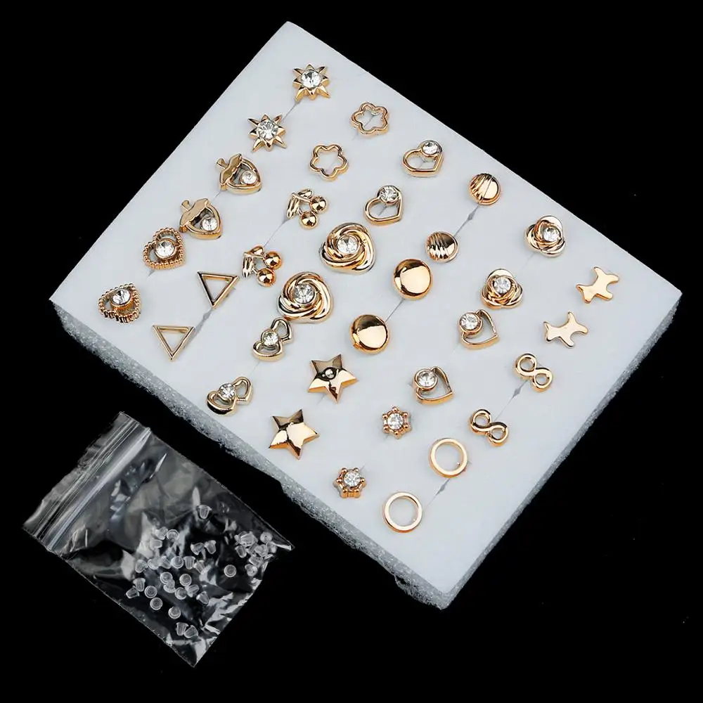 18 pairs Mix Style Gold Silver Color Rhinestone Crystal