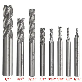 

4 Flute 8pcs HSS End Mill Bits Set for CNC Milling Cutter Machine Cutting Tools Straight Shank Drill Bit Power Tool Accessories