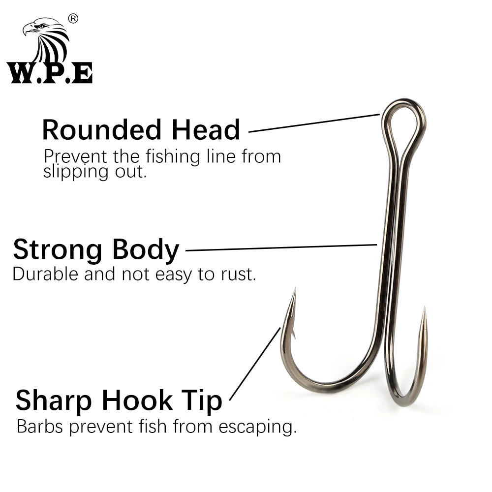 W.P.E 10-20pcs/pack Double Fishing Hooks 4#-3/0# High-carbon Steel Duple  Hook Barbed Jig Bass Carp Fishing Fly Fishing Tackle