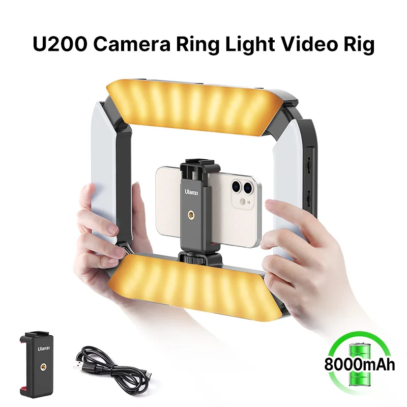 Ulanzi U200 Rechargable Smartphone Video Rig Vertical Shooting LED Ring Light LED Video Light DSLR Smartphone Handle Vlog Grip