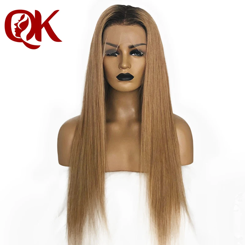 QueenKing hair Ombre 1B 27 natural color roots bleached knots full lace wig remy hair 150% density