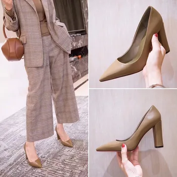 

Apricot High-heeled Shoes Women's Shoes French 2019 All-match With Sharp Exceed Fine Coarse Single