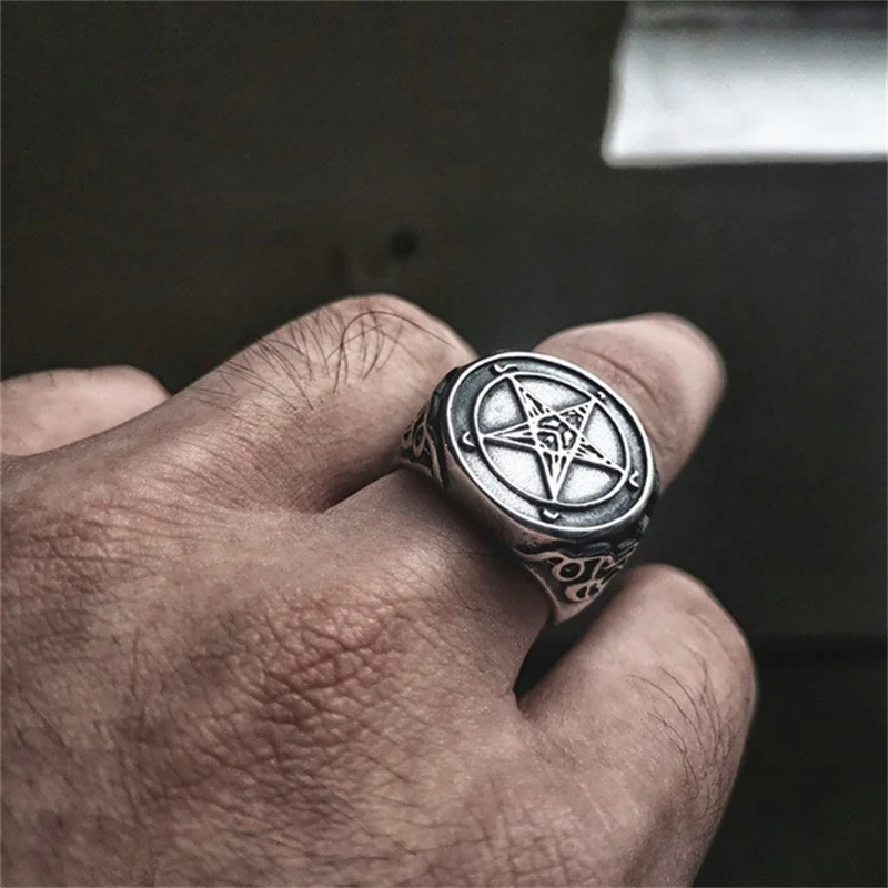Gothic Witch Demon Satan Pentagram Men's Ring Punk Accessories Suitable for Adventure Brothers Gift Amulet Jewelry Wholesale