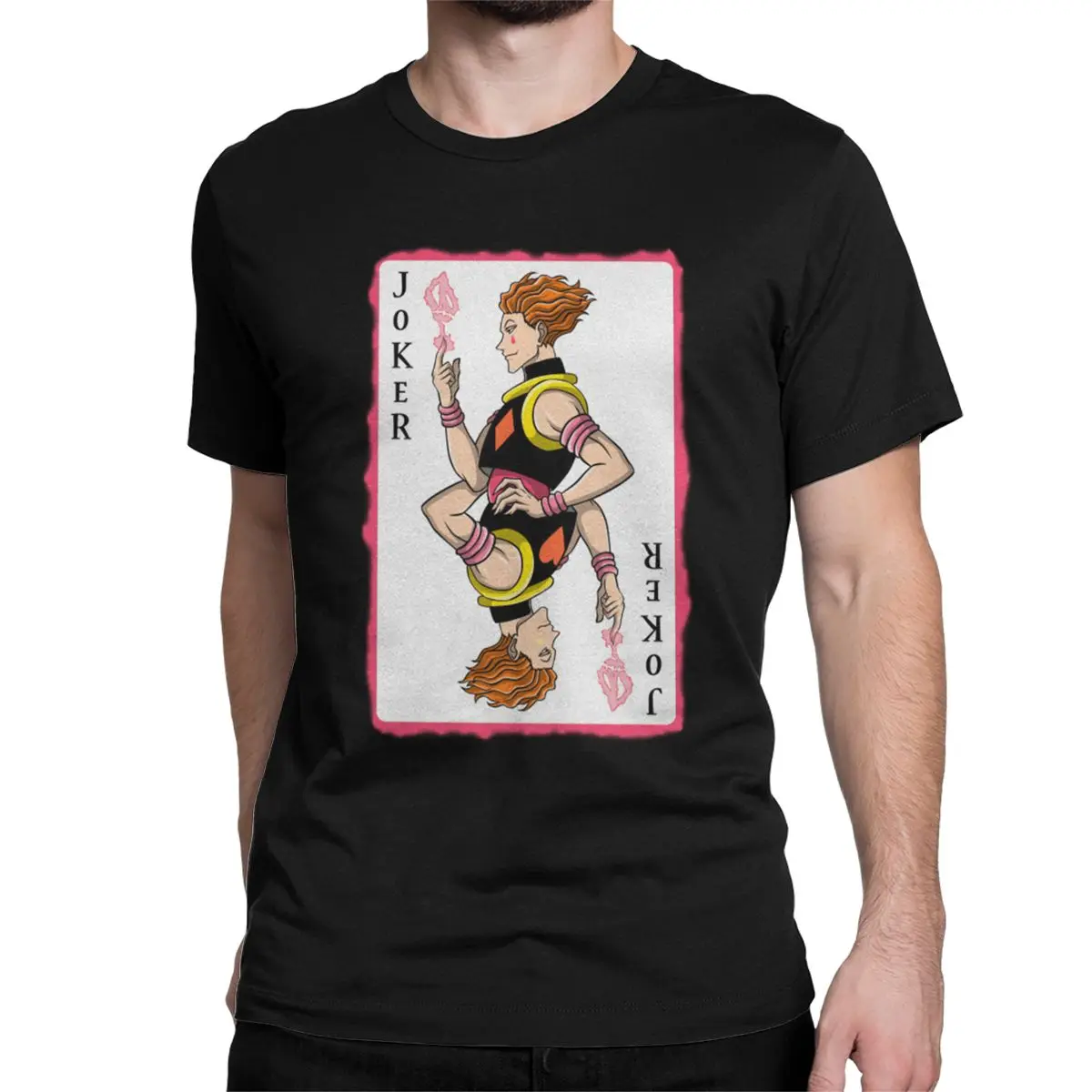 Мужские футболки Psycho Joker Hunter X Hunter Killua Hisoka HXH аниме хлопковая одежда Забавные футболки с круглым вырезом оригинальные футболки - Цвет: Черный
