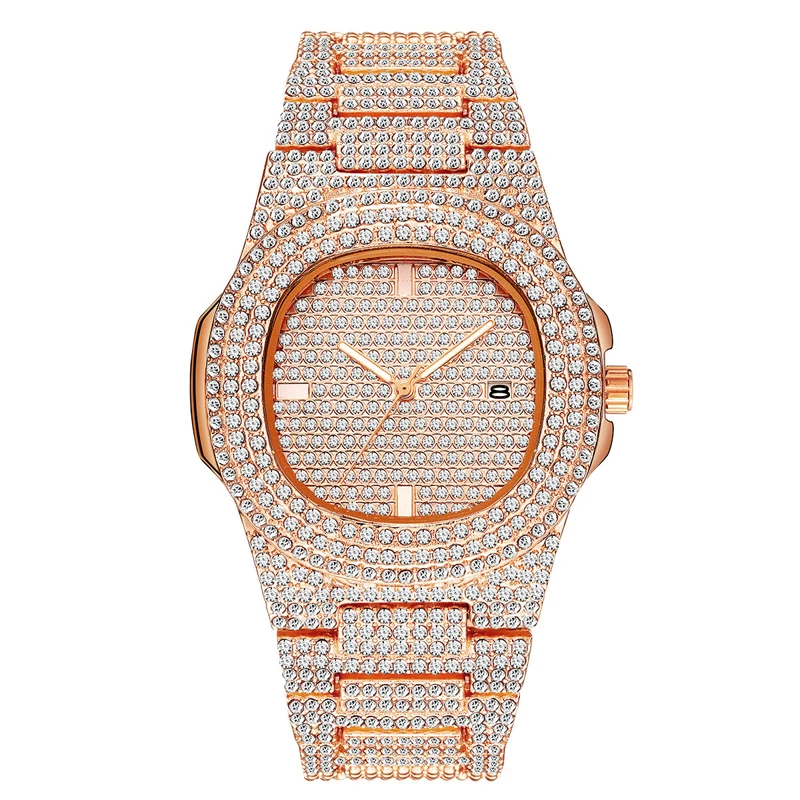 Новые уникальные часы для мужчин люксовый бренд Patek часы трендовые для мужчин и женщин модные серебряные часы кварцевые часы полностью бриллиантовые Iced Out часы - Цвет: Rose Gold-two