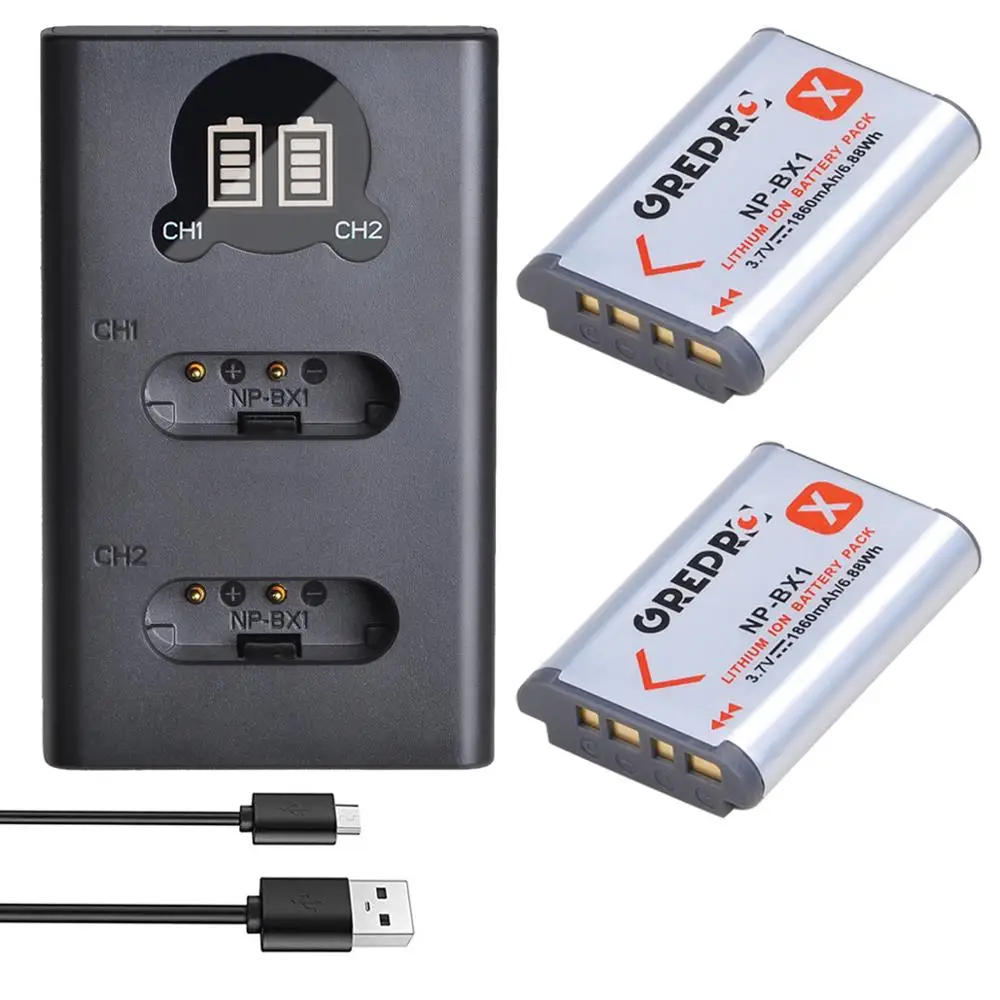 

2 pcs NP-BX1 npbx1 np bx1 Battery + LED Dual Charger with Type C for Sony DSC-RX100 DSC-WX500 IV HX300 WX300 HDR-AS15 X3000R