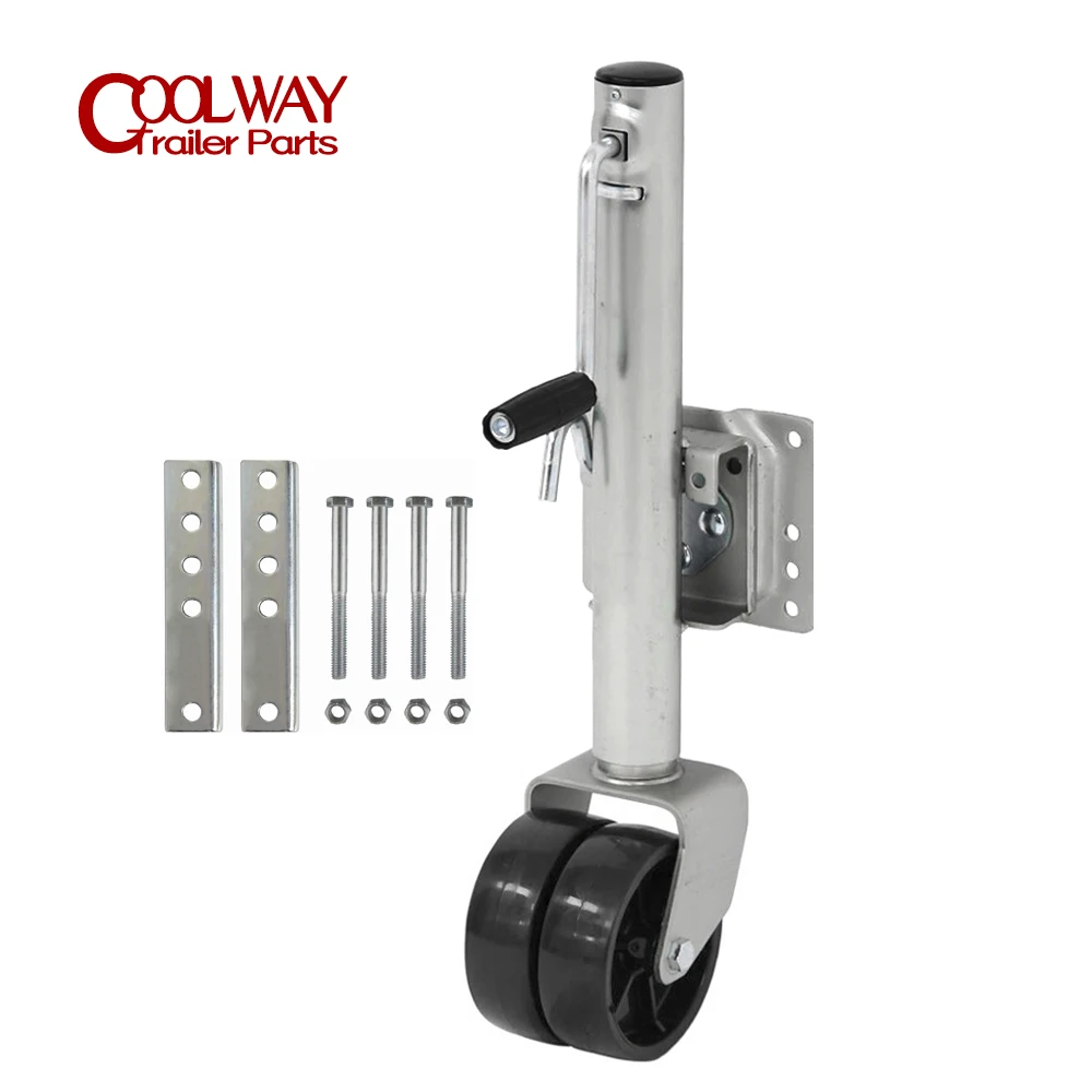 6 Inch Double Solid Wheel Sidewind Round Swivel Trailer Jack With Bolt On Capacity 650KG Jockey Wheel Boat RV Parts Accessories 160kg high quality europe type 48mm trailer jack jockey wheel trailer stand with clamp top wind 48mm tube trailer parts