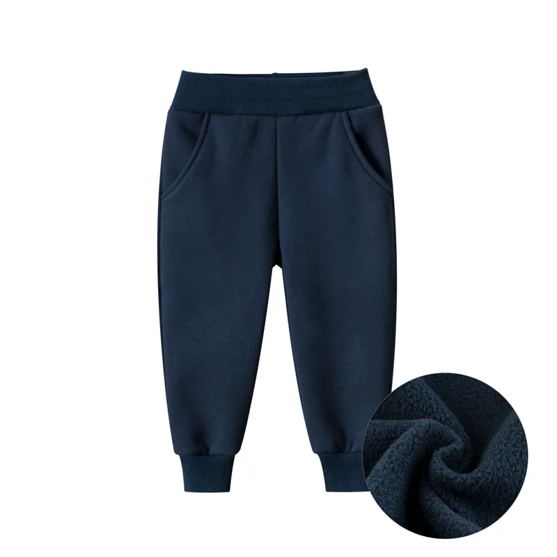 2024 Children Trousers for Boys Autumn Winter Fleece Thickening Solid Blue Black Grey Sport Casual Long Pants for 1-9 Years 3