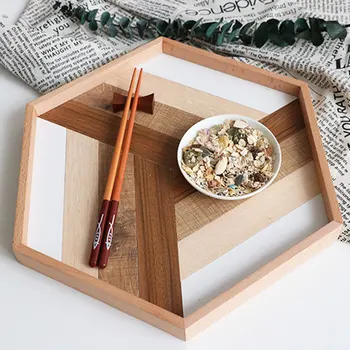 

Hexagon Serving Plate Wooden Handmade Tray Container Fruit Dessert Breakfast Picnic Tray For Parties Home Decorations