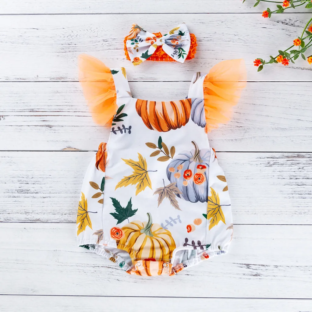 

Infant Toddler Baby Romper Ruffles Rompers Floral Polka Dot Pumpkin Lace Printed Romper Outfits Baby Onesie Bebek Tulum