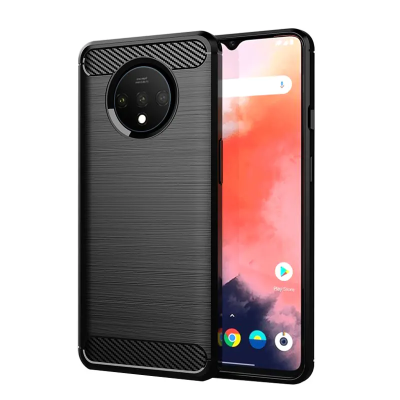 Для OnePlus 7T Pro Чехол ударопрочный матовый мягкий бампер из углеродного волокна