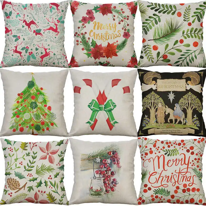 

Christmas Pillow Covers Cotton Linen Flower Pillow Case Decorative Home Sofa Waist Cushion Cover Seat Car Decoration 45*45 cm