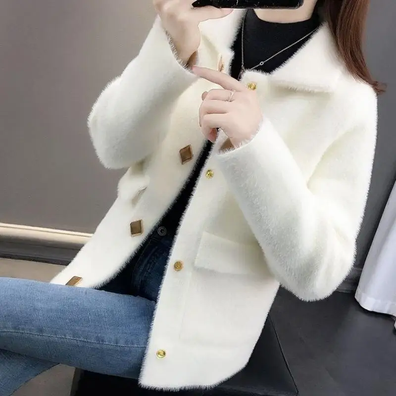 Imitation Mink Velvet Coat Women 2021 Spring Autumn New Korean Mother Jackets Imitation Mink Sweater Female Cardigan Buttons for honda accord no 10th 2018 2021 2022 steering wheel buttons car switch accessories right side backlight