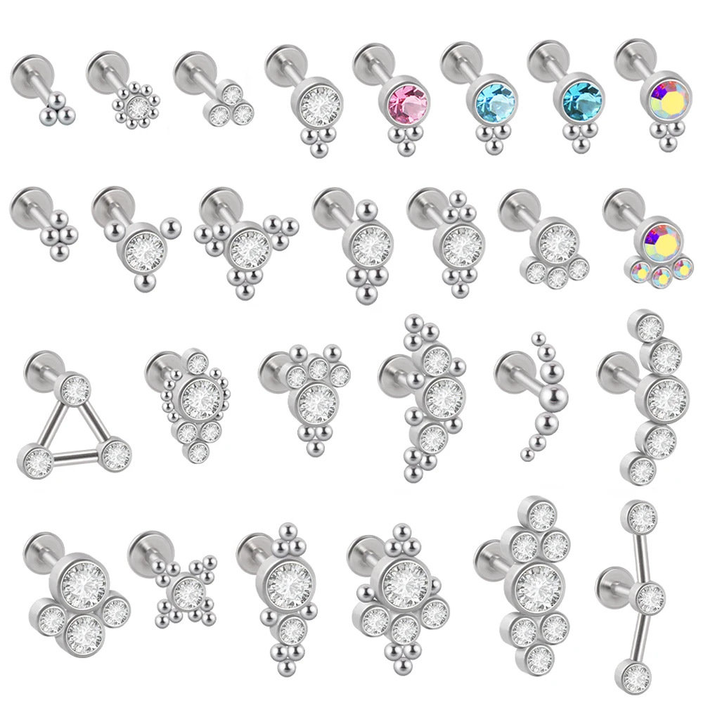 G23 Titanium&Steel Zircon Labret Lip Ring Ear Stud Ear Tragus Cartilage Helix Conch Lobe Piercing Earrings Body Jewelry 16g 1pcs piercing jewelry body piercing earrings ear piercing jewelry ear studs metal jewelry body piercing jewelry body jewelry