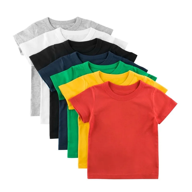 Kids T-Shirt Tops Short-Sleeve Basic-Color Toddler Girls Infant Baby-Boys Children 100%Cotton