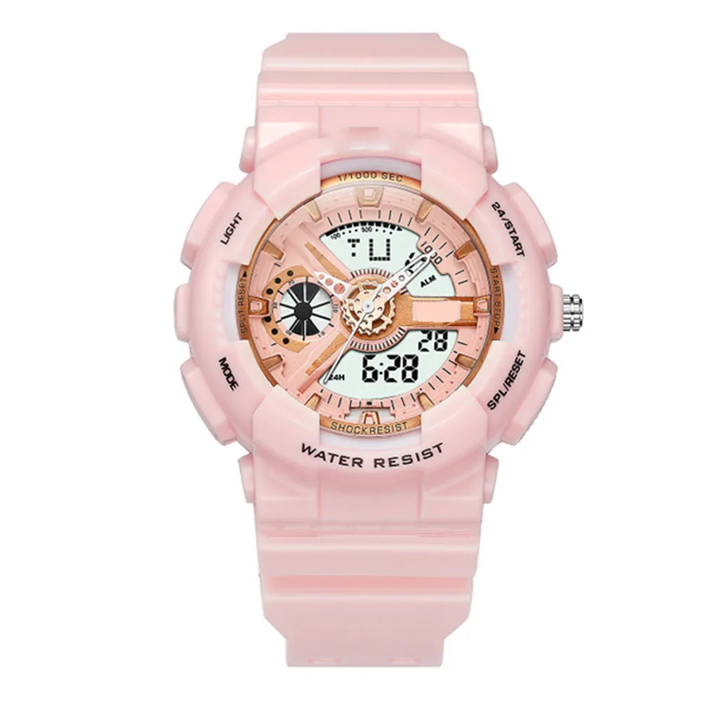 Women pink Модные мужские электронные часы студенческие спортивные модные парные часы водонепроницаемые светящиеся часы для бега с дисплеем секунд - Цвет: Women pink