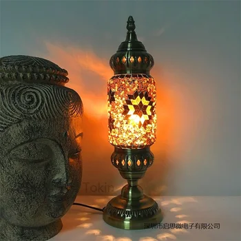 Lámpara de mesa mosaico Estilo vintage, lámparas de mesa de cristal, lámpara de luz romántica con mosaicos, art deco, hecho a mano, 2020