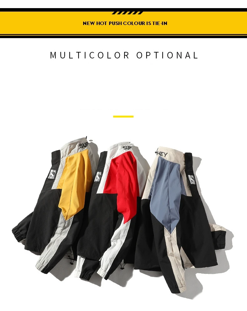 2021 Men Hip Hop Jacket Spring Coat Harajuku Retro Color