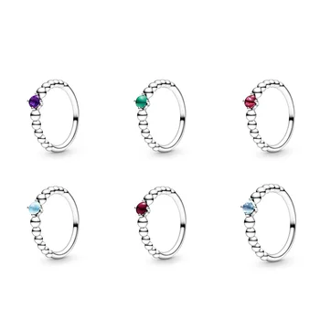 

Authentic 925 Sterling Silver Ring Charm Diy Round Cz Purple Blue Green Red Color Finger Ring For Women Party Jewelry