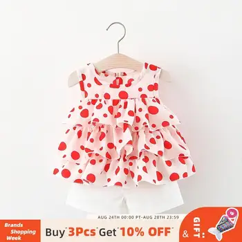

Bear Leader Girls Sets New Fashion Summer Kids Polka Dot Sleevless Clothes Layer Tops and Pants Baby Girls Children Clothing
