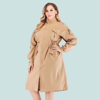 

Long Coat Plus Size 4XL 2019 Autumn Winter Turleneck Solid Trench Coat For Women Big Size Long Women Coats And Jackets