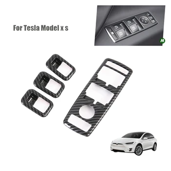 

Car Window Button Decorative Carbon Fiber Door Lift for Tesla Model X 2017-2019 ABS Window Regulator Button Decorative Sticker