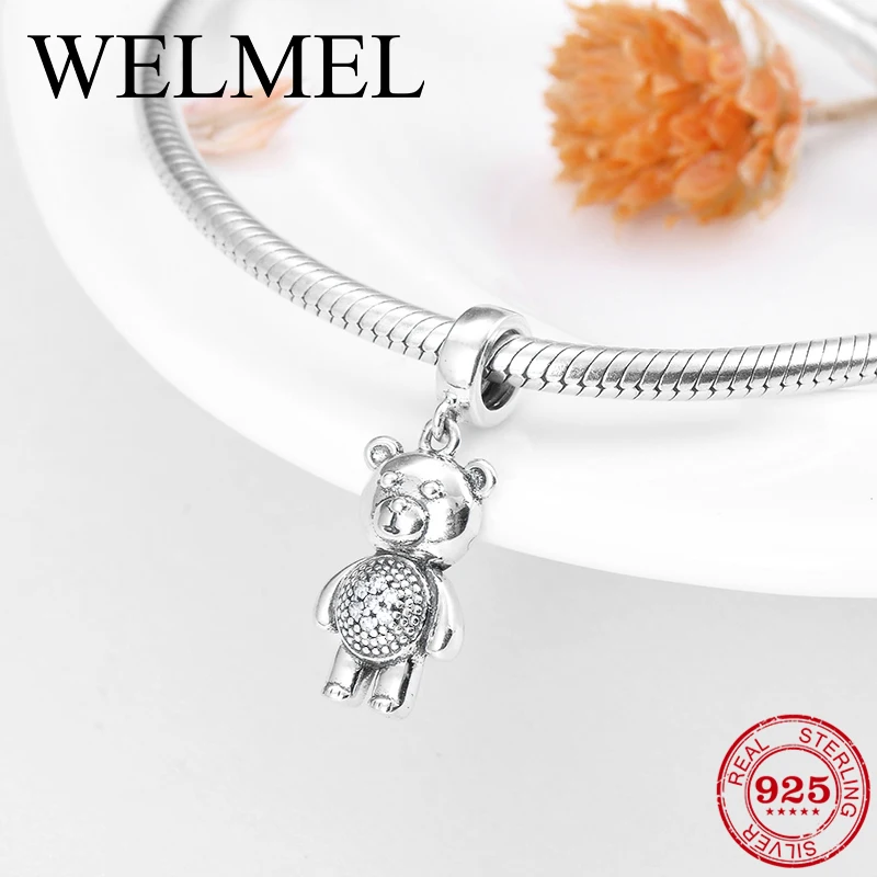 

New 925 sterling silver Charms lovely Little bear CZ Pendants fashion accessories jewelry making womens bracelets trendy 2018