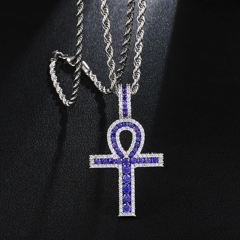 Hip Hop Ankh Copper Cross Pendant Necklace Micro Pave CZ Stones Egyptian Style Prayer & Pendants For Men Women Party | Украшения и