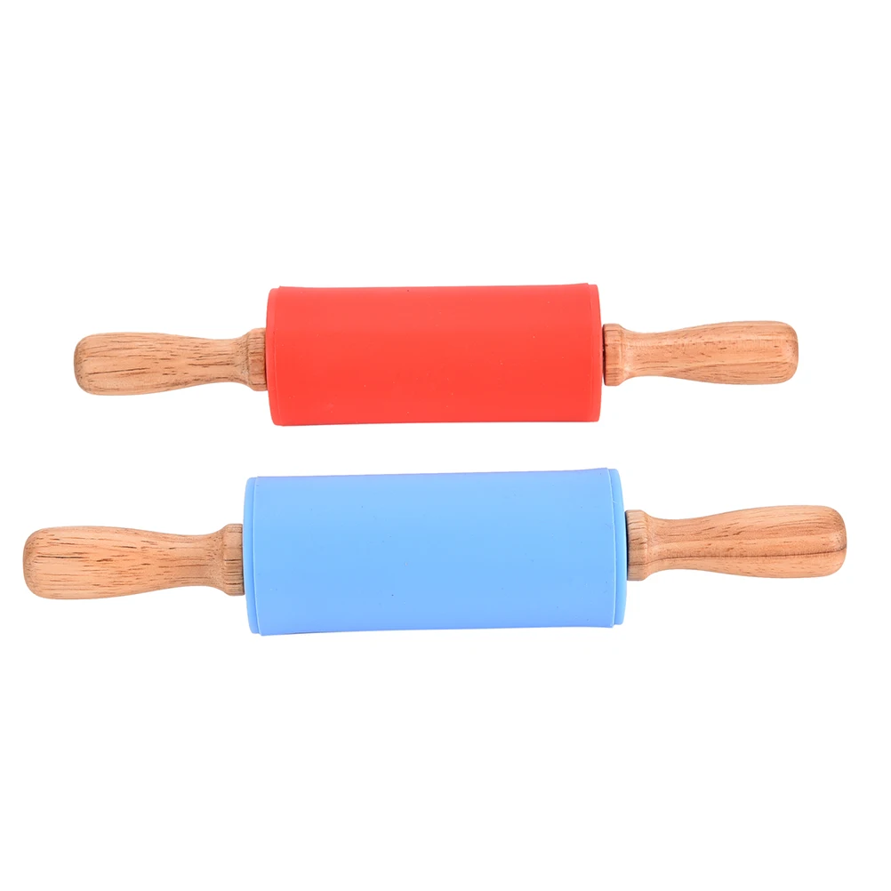 New Wooden Handle 1Pc Non-stick Silicone Rolling Pin Dough Roller Kitchen Tools Pastry Boards