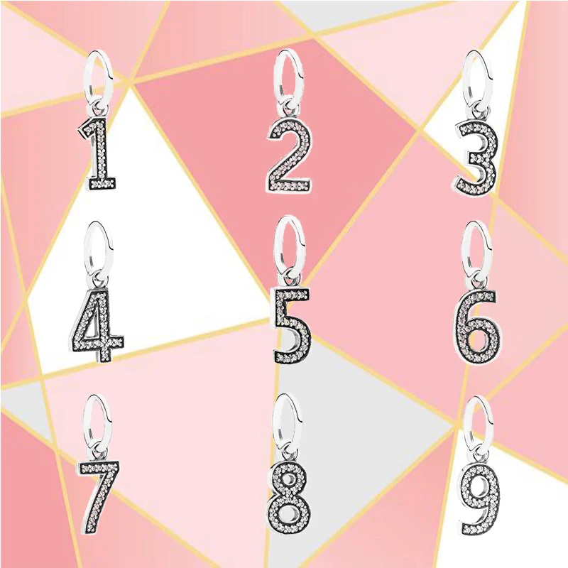 

High Quality 925 Sterling Silver Real Digital Pendant Jewelry Arabic Numeral Pendant Letters And Silver Bracelet Numbered Beads