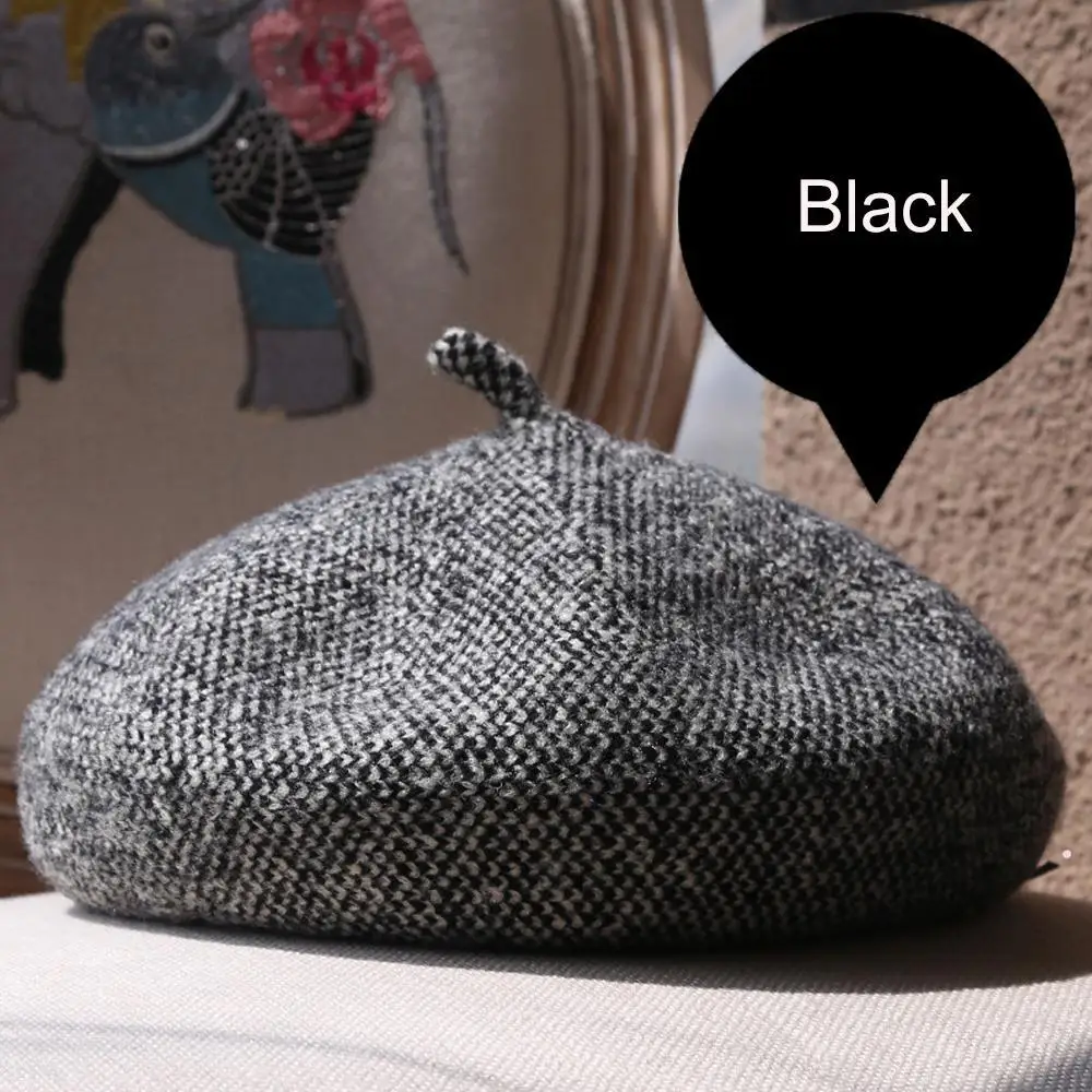 Women Classic Wool Felt Warm French Beret Hat Beanie Pure Color Sweet - Цвет: A