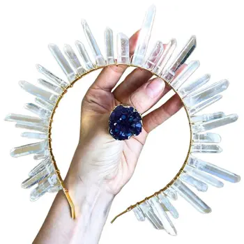 

Boho Bridal Wedding Headband Handmade Clear White Faux Crystal Quartz Hair Hoop Q0KE