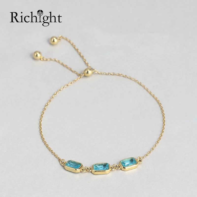 Модный простой дизайн синий прямоугольный Хрустальный Браслет для женщин Регулируемый браслет из стерлингового серебра 925 пробы подарок ретро золотой браслет