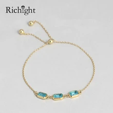 Модный простой дизайн синий прямоугольный Хрустальный Браслет для женщин Регулируемый браслет из стерлингового серебра 925 пробы подарок ретро золотой браслет