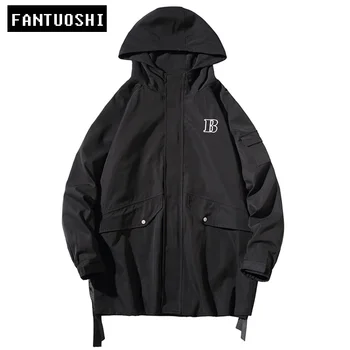 

2019 autumn and winter new men's jacket fashion hooded casual Cotton Windbreaker coat in the long section large size jacket Tops