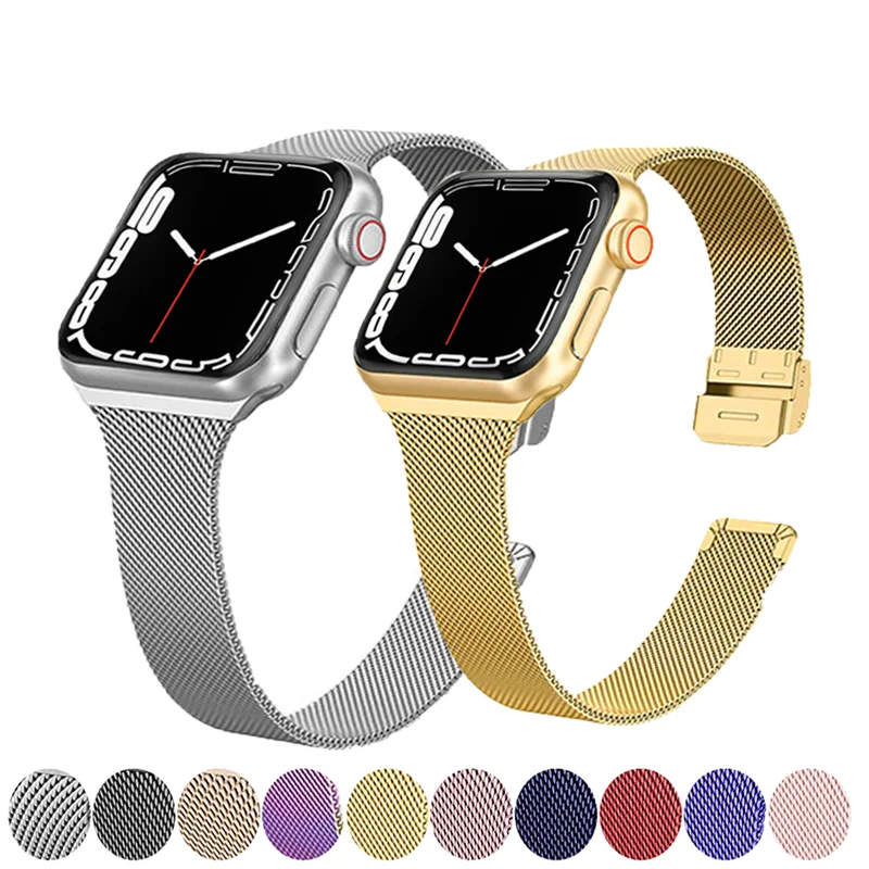 Ремешок Миланская петля для apple watch band 44 мм 40 38 мм/42 тонкий браслет из нержавеющей