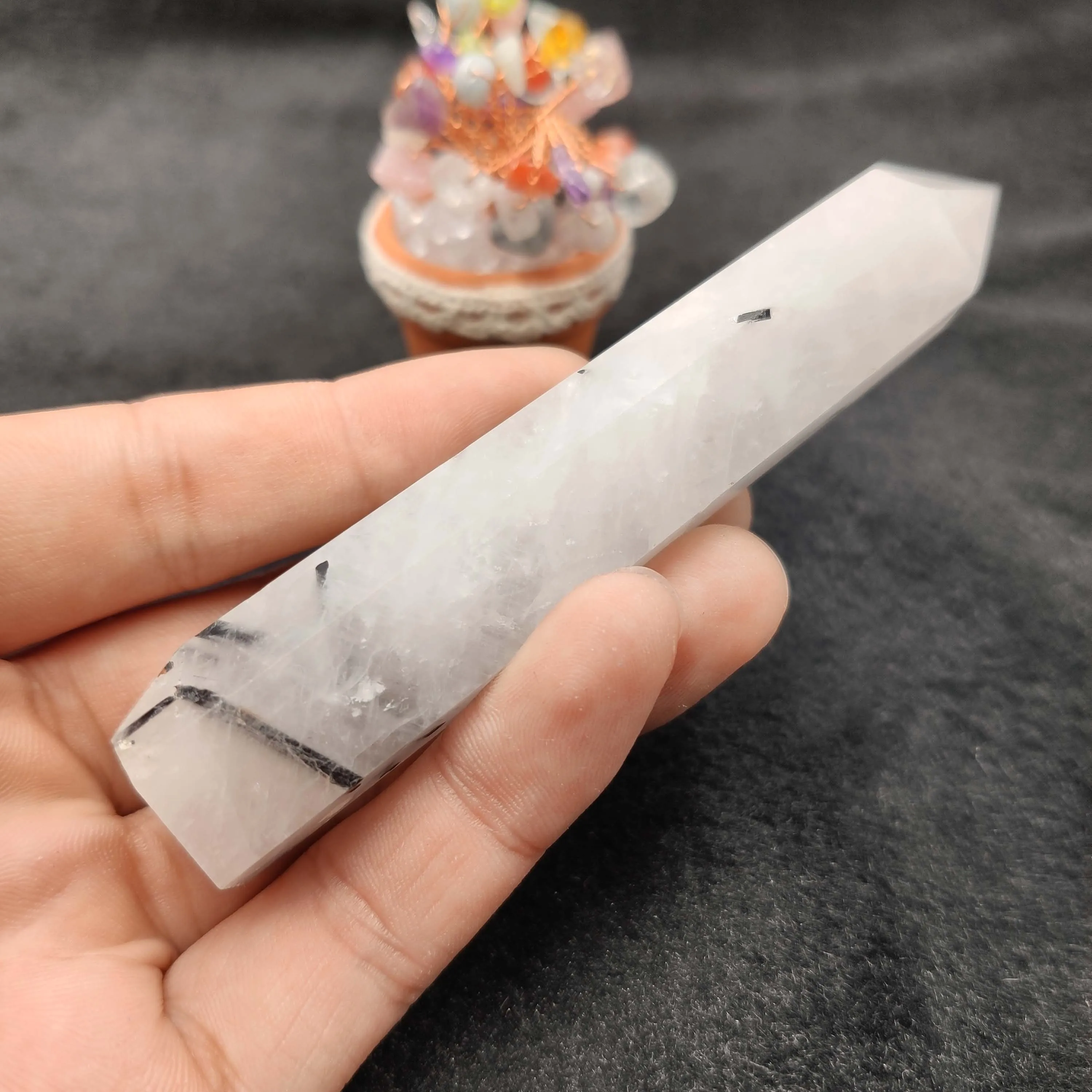 

Natural Rare Black Tourmaline Crystal Column Magic Wand Point Reiki for Healing stones