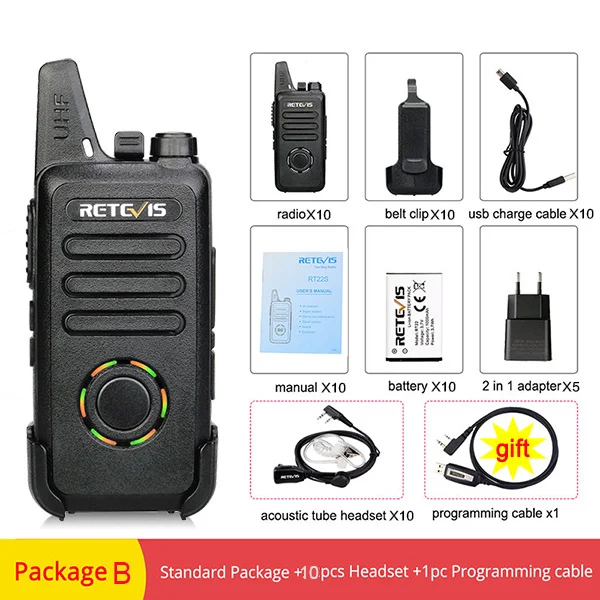 Package B 10 шт. RETEVIS RT22S мини рация FRS VOX скрытый дисплей двухсторонний радио коммуникатор usb зарядка рация трансивер - Цвет: Package B