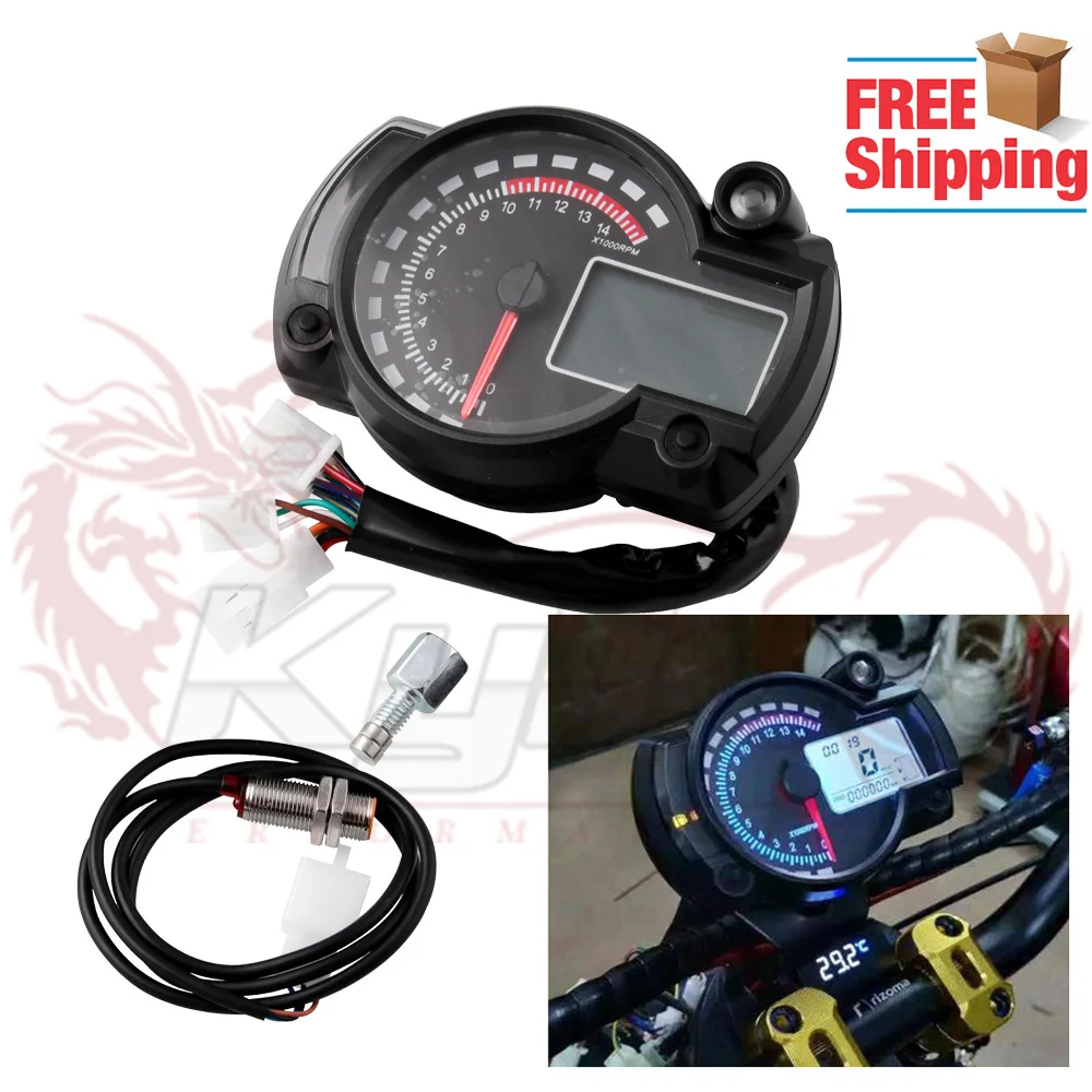 Motorcycle Digital Light LCD Speedometer Odometer Tachometer W/ Speed Sensor 7 Color Display Oil Level Meter For Universal