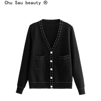 

Chu Sau beauty New 2019 Office Lady Chic Knitted Cardigans Women Casual Fashion V-neck Autumn Sweaters Female Jersey De Moda