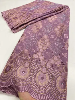 

High Quality Swiss Voile Lace In Switzerland Hollow Out White African Cotton Lace Fabric With Stones For Men and Women