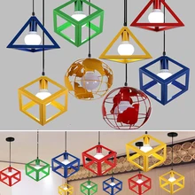 Lámparas colgantes de jaula de hierro, iluminación led colorida para loft, macarrón de metal para interiores, negro, blanco, amarillo, rojo, verde, azul