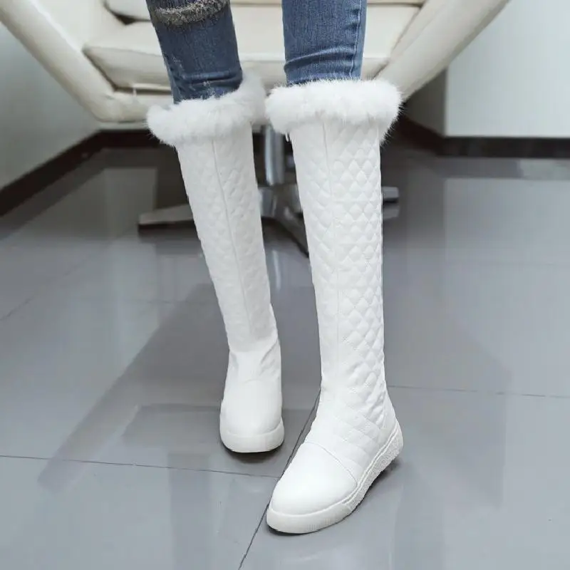 

2019 New Women Wedges Chunky Heel Genuine Leather Round Toe Side Zipper Fashion Over The Knee Boots Plus Size 34-42 SXQ0922