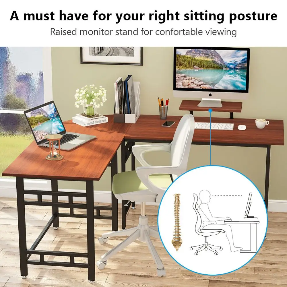 Компьютерный стол угловой в форме буквы L под дерево и металл 67 дюймов офисный для