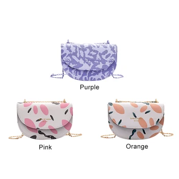 

Delicate Women Print Crossbody Bag Classic Texture Creative Chic Leather Semicircle Saddle Chain Small Shoulder Purse