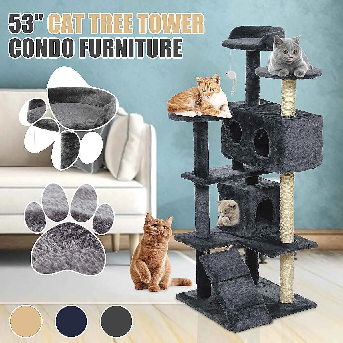 

Large 53" Pet Cat Climbing Tree House Cat Toy Tree Scratcher Play House Condo Furniture Climbing Frame Cat Condos Scratching