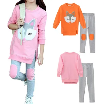 Kids Girls Cartoon Clothing Sets Long Sleeve Sweatshirt +Pants Children Tracksuit Sport Suit Autumn Fall Girl Clothes 3-14 Years 1
