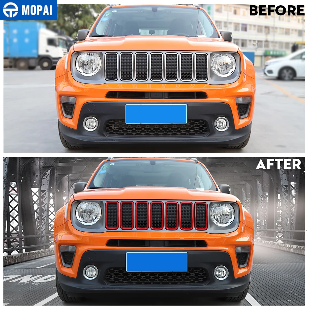 MOPAI Car Stickers for Jeep Renegade 2019+ Car Front Grille Cover Decoration Ring Accessories for Jeep Renegade 2019+