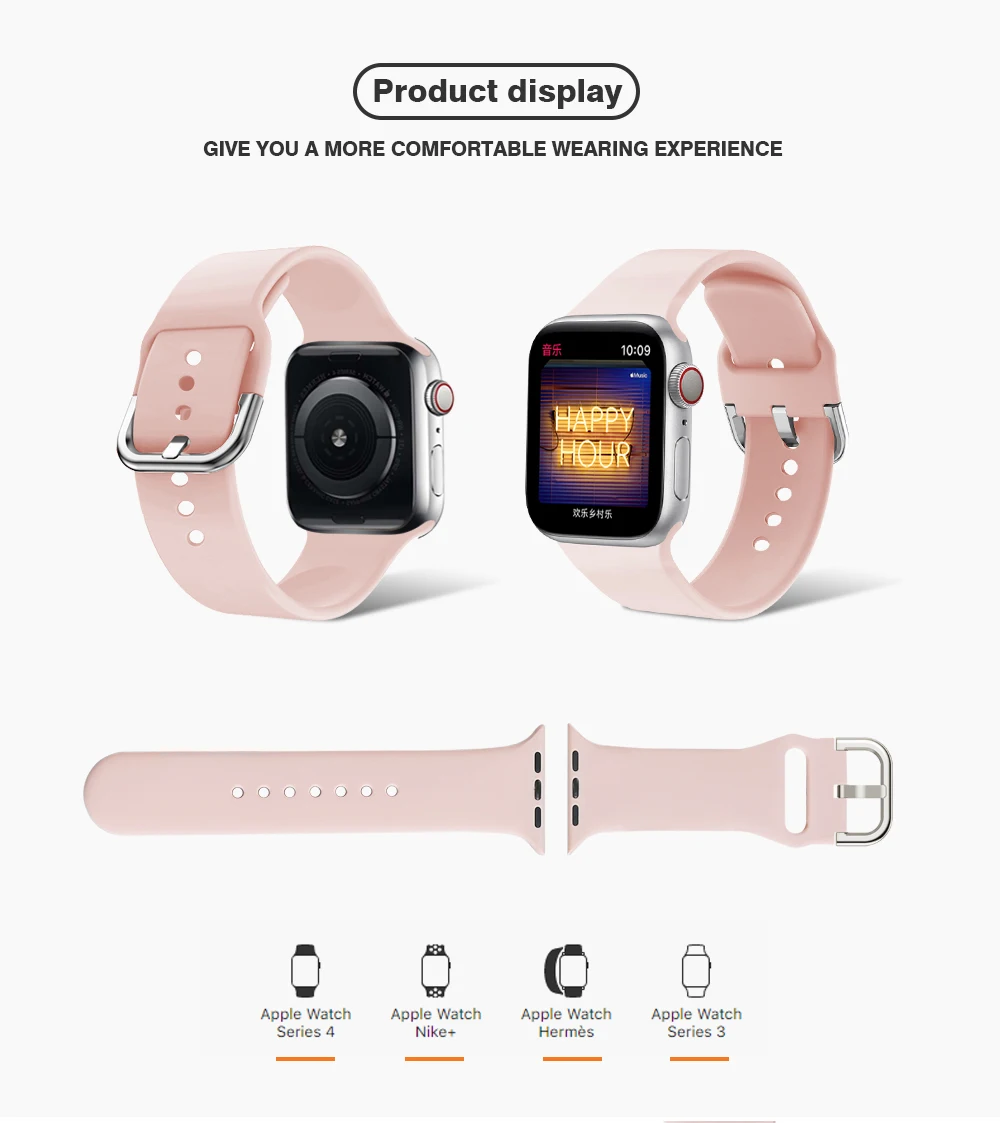 Подходит для Apple 38 мм 42 мм iWatch 4 44 мм 40 мм u-образная Пряжка спортивные силиконовые часы Apple 5 Аксессуары