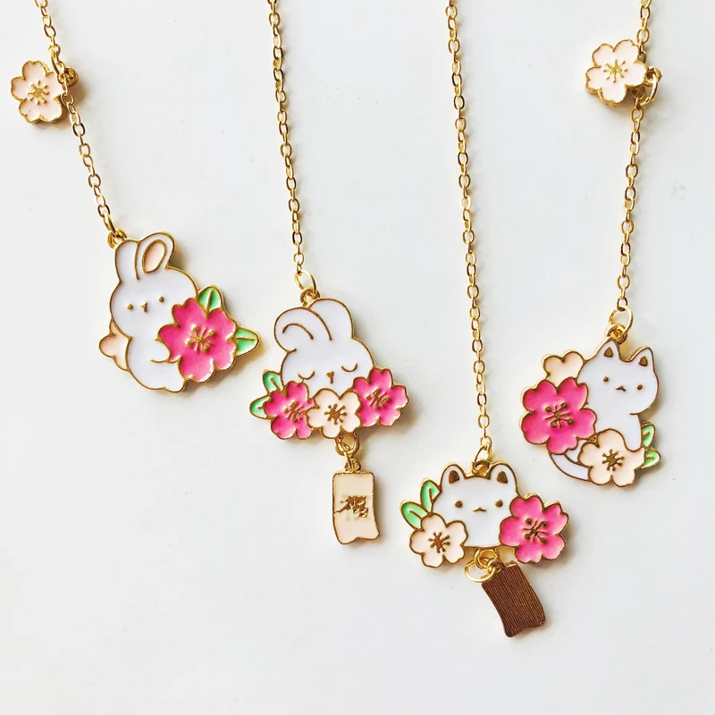 1X Romantic Sakura Rabbit Alloy Chain Pendant Bookmark Marker of Page School Office Supply